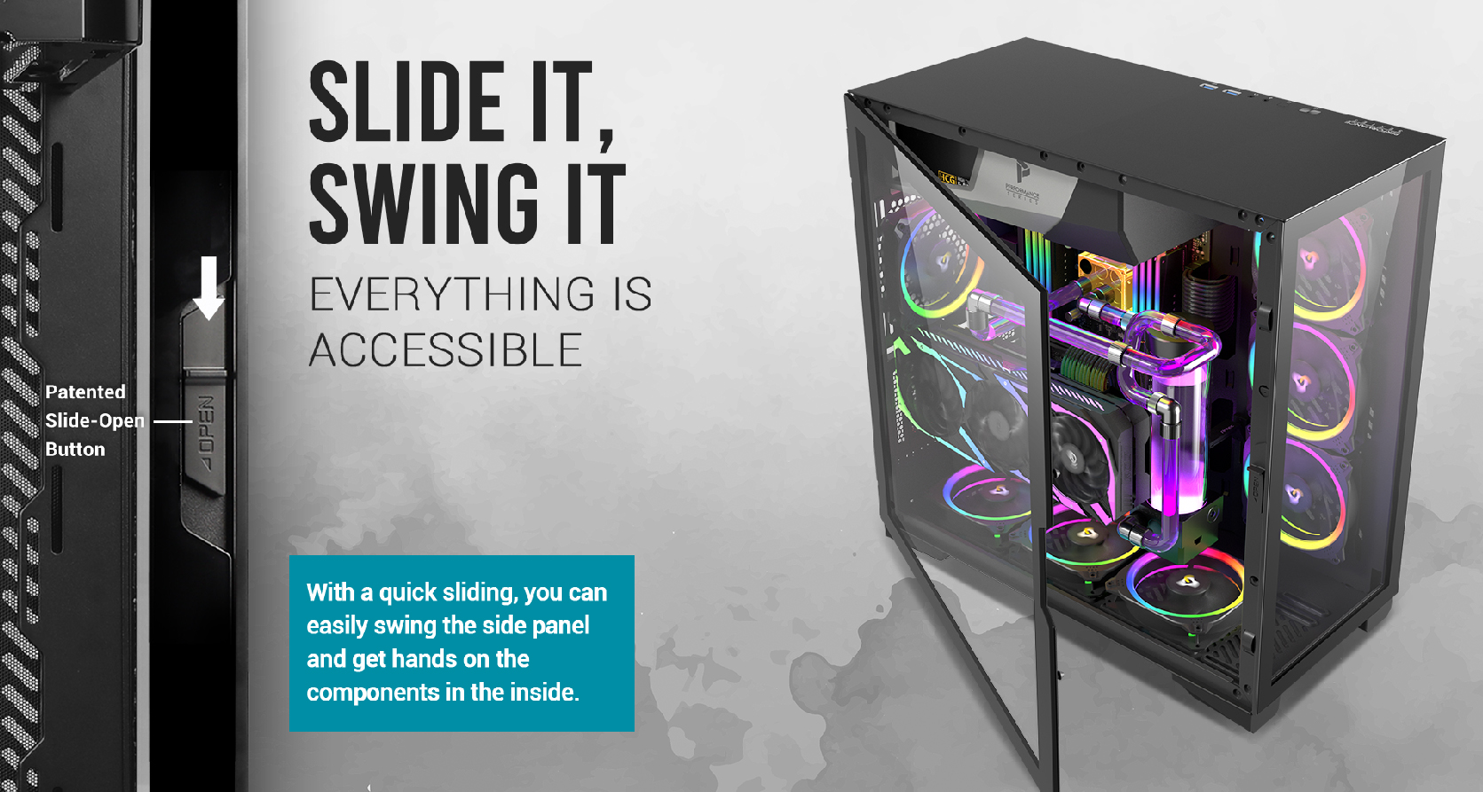 Antec Performance Series P120 Crystal E-ATX Mid-Tower Case tempered glass side panel close-up